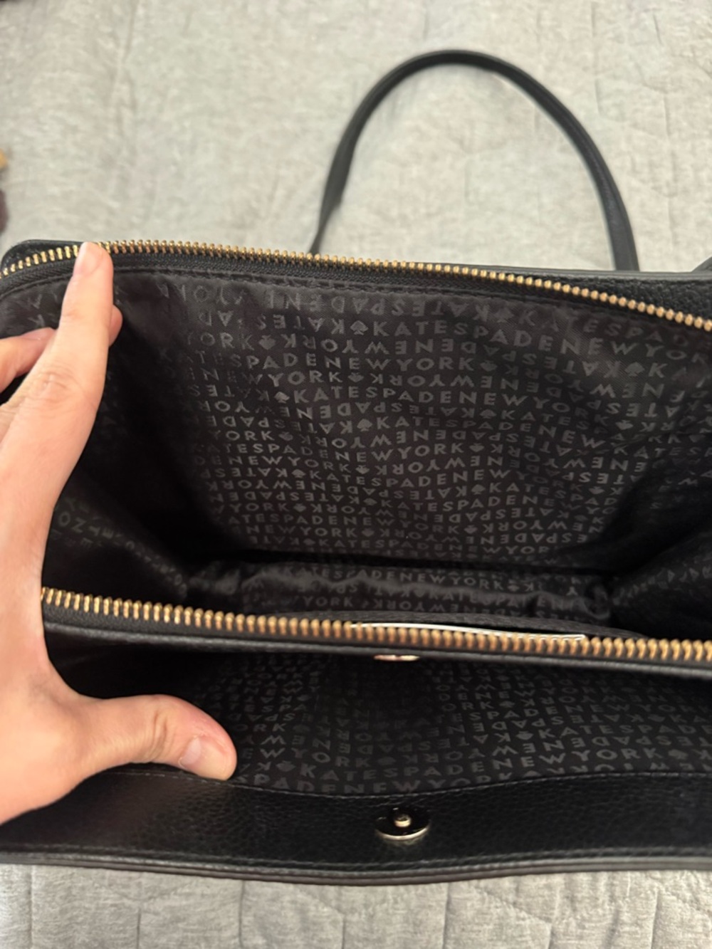 kate spade Black Pebbled Leather Double-Handle Satchel with Gold Hardware - Picture 3 of 4